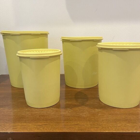 Tupperware Servalier Nesting Canister Set Yellow Set of 4 With Lids - Picture 3 of 11